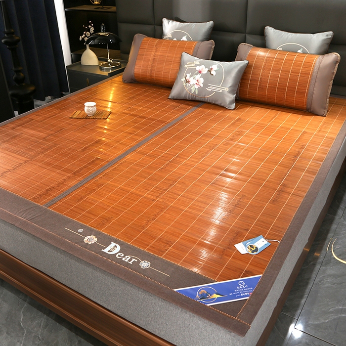 91家纺网 家纺一手货源 找家纺 森璐家纺 2025新款茶香养生竹席藤席草席冰丝席凉席子 2.6镜面对接席-反面冰丝