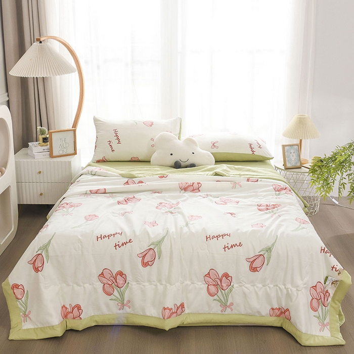 91家纺网 家纺一手货源 找家纺 红日子纺织品 2025新款棉麻夏被四件套 郁金香