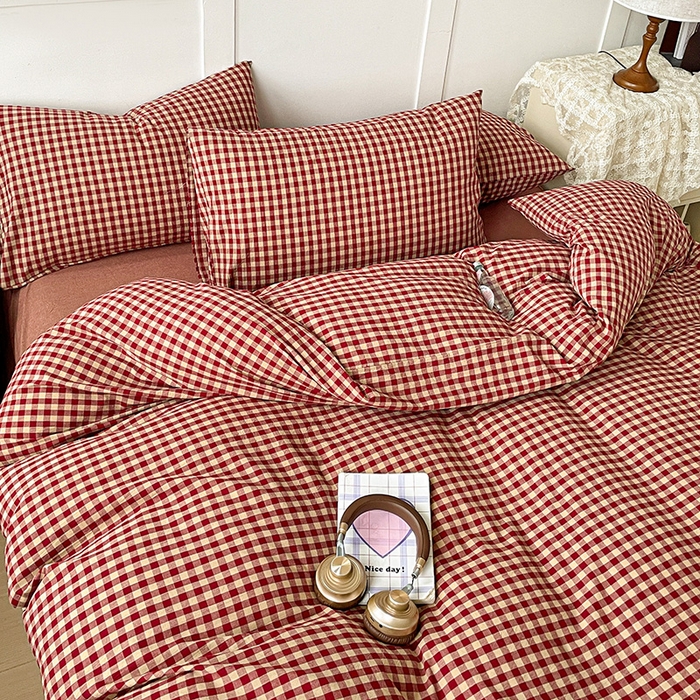 91家纺网 家纺一手货源 找家纺 大柏树 2025新款全棉水洗棉套件-床单四件套 云素红