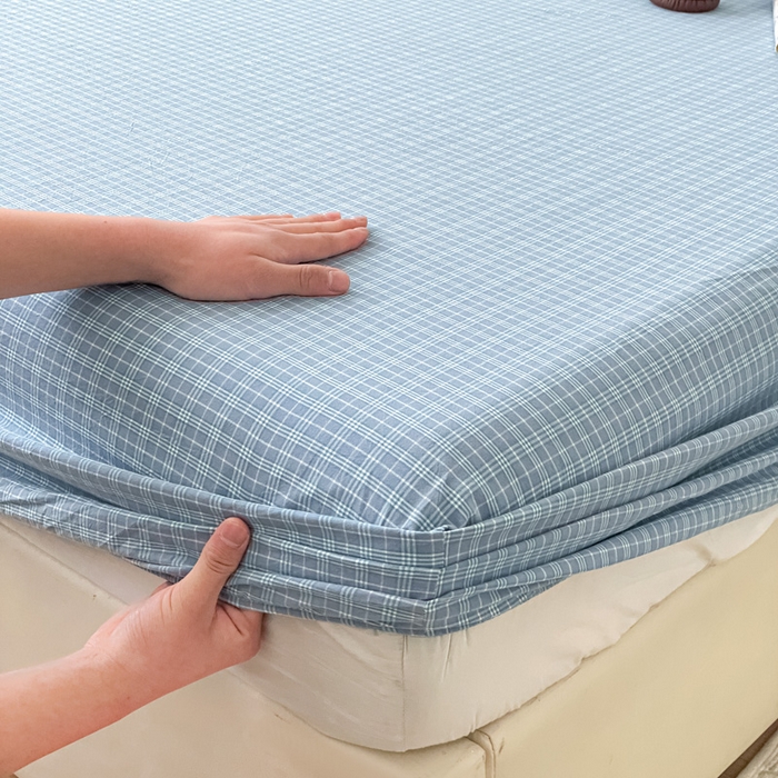 91家纺网 家纺一手货源 找家纺 2025新款全棉水洗棉套件-单床笠 春野兰