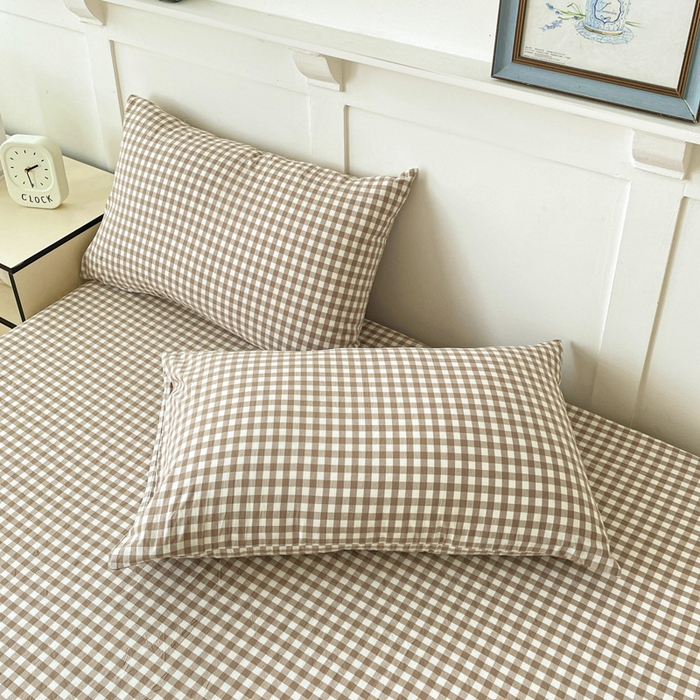 91家纺网 家纺一手货源 找家纺 2025新款全棉水洗棉套件-单床笠 米小格