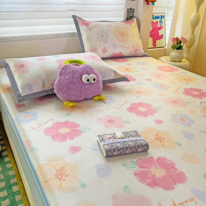 91家纺网 家纺一手货源 找家纺 金盛纺 2025新款A类数码印花冰丝席-床笠款 天女散花