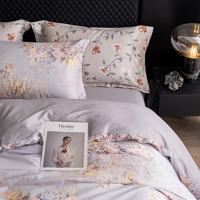 91家纺网 家纺一手货源 找家纺 皇寝世家家居 2025新款60S新疆长绒棉数码印花全棉床上四件套纯棉床品套件 花城-紫