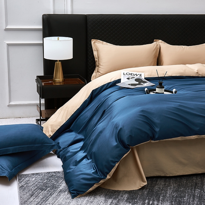 91家纺网 家纺一手货源 找家纺 皇寝世家家居 2025新款全棉纯棉A类100s长绒棉四件套刺绣绣花纯色贡缎床单款-诗雅 诗雅-藏青色