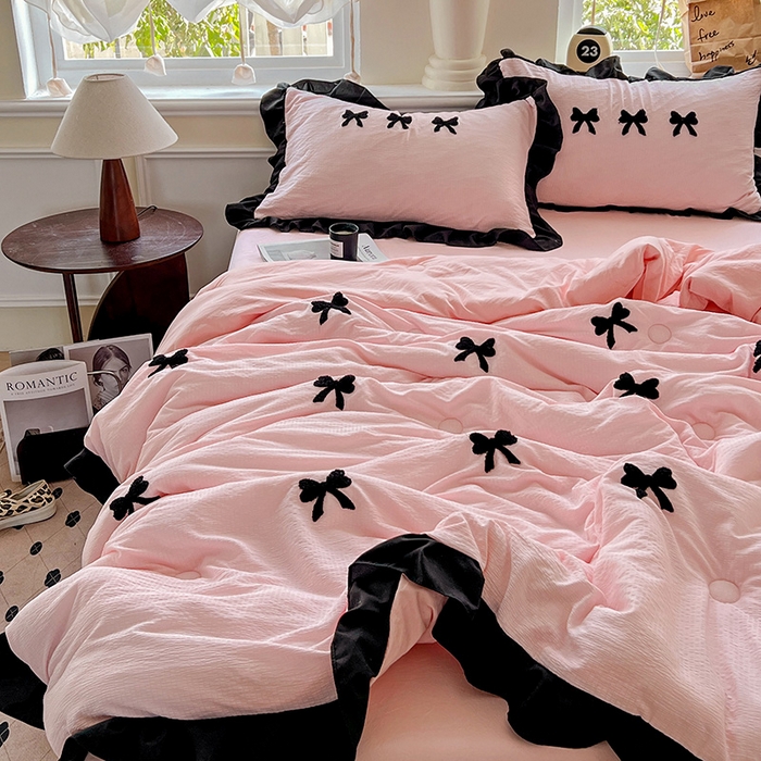 91家纺网 家纺一手货源 找家纺 梦之岛 2025新款韩版小泡泡水洗棉毛巾绣四件套-蝶梦 蝶梦蝴蝶结-玉