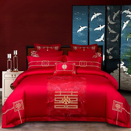 91家纺网 家纺一手货源 找家纺 （总）博之洋婚庆 2025新款全棉纯棉新中式婚庆刺绣四件套-总