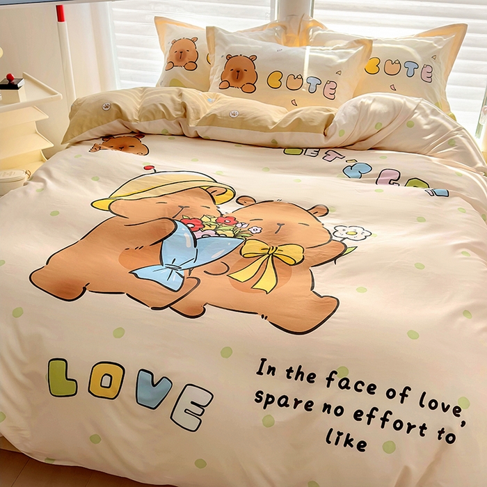 91家纺网 家纺一手货源 找家纺 2025新款原创设计卡皮巴拉全棉四件套-有作品登记证书 波点巴拉