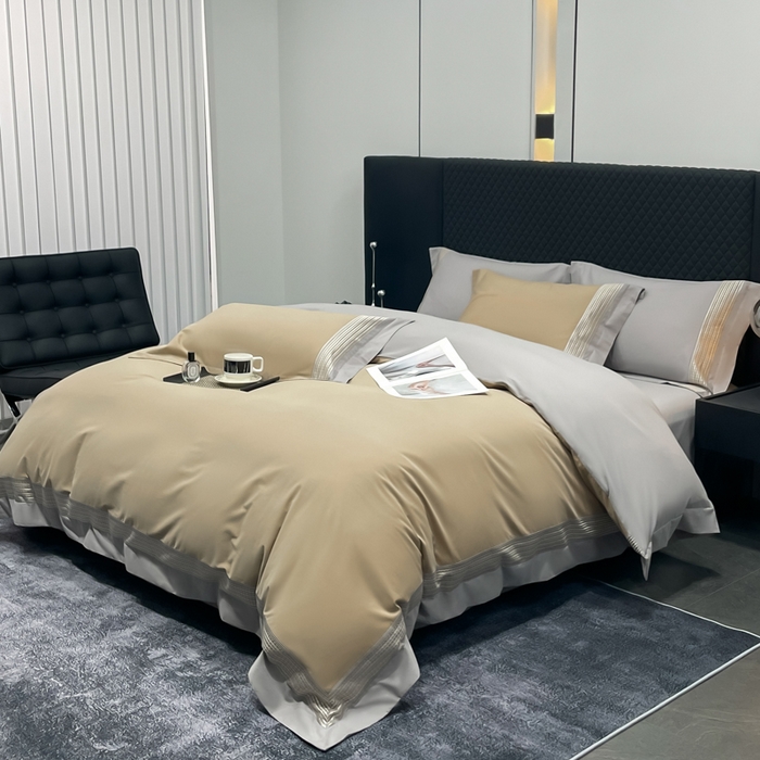 91家纺网 家纺一手货源 找家纺 皇寝世家家居 2025新款100支长绒棉磨毛四件套纯棉全棉冬保暖床单加厚床上被套-欧文系列 杏色