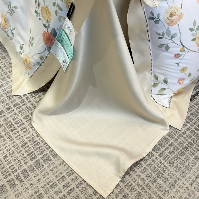 91家纺网 家纺一手货源 找家纺 若未家居 LOVEWE HOUSE 2025新款兰精天丝印花夏被及夏被四件套 奶酪玫瑰（床单款+床盖款）