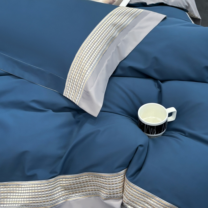 91家纺网 家纺一手货源 找家纺 皇寝世家家居 2025新款100支长绒棉磨毛四件套纯棉全棉冬保暖床单加厚床上被套-欧文系列 蓝灰