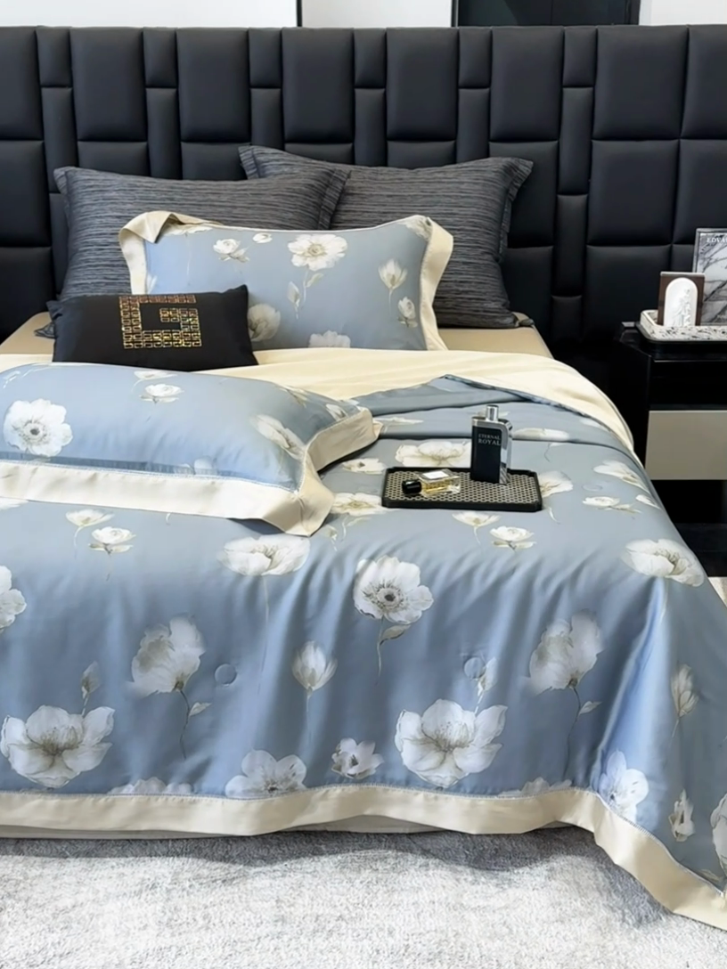 91家纺网 家纺一手货源 找家纺 若未家居 LOVEWE HOUSE 2025新款兰精天丝印花夏被及夏被四件套 蒲公英之恋（床单款+床盖款）