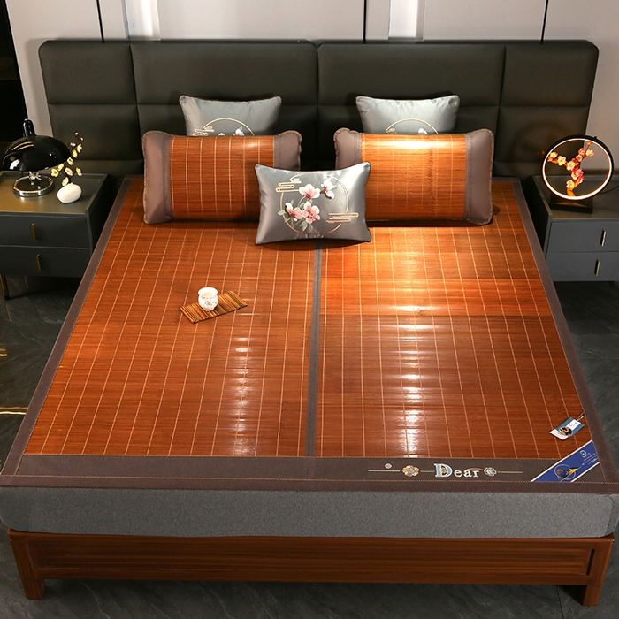 91家纺网 家纺一手货源 找家纺 森璐家纺 2025新款茶香养生竹席藤席草席冰丝席凉席子 2.6镜面对接席-反面冰丝