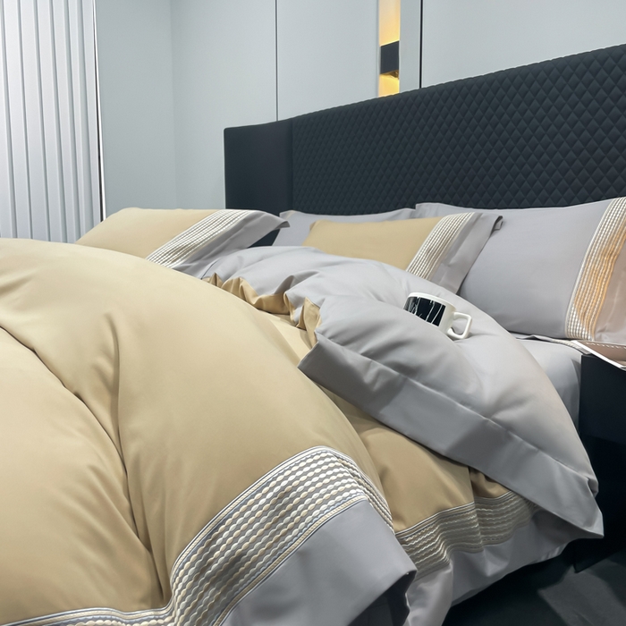 91家纺网 家纺一手货源 找家纺 皇寝世家家居 2025新款100支长绒棉磨毛四件套纯棉全棉冬保暖床单加厚床上被套-欧文系列 杏色