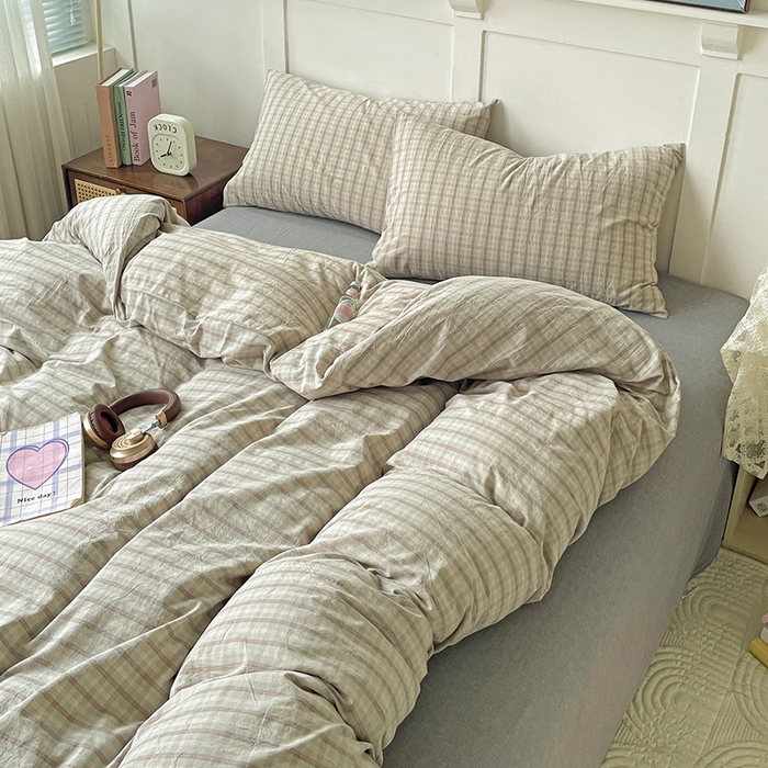 91家纺网 家纺一手货源 找家纺 大柏树 2025新款全棉水洗棉套件-床单四件套 日落灰