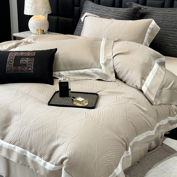 91家纺网 家纺一手货源 找家纺 若未家居 LOVEWE HOUSE 2025新款天丝提花套件撞色轻奢风四件套-天丝布拉格 天丝布拉格 香槟米