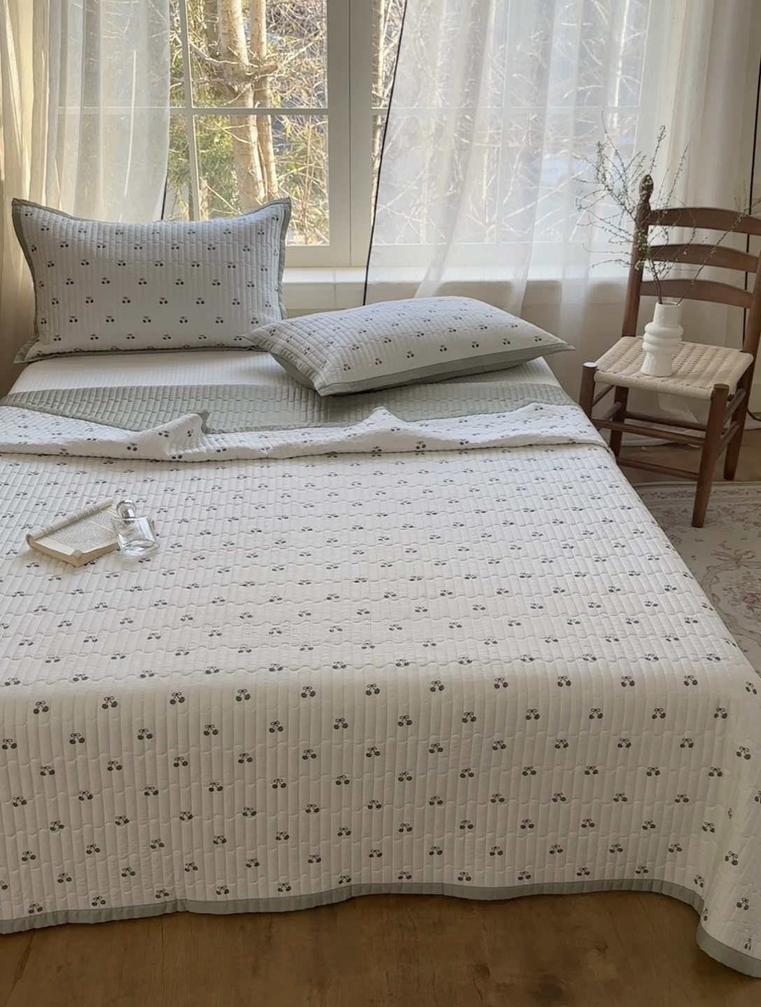 91家纺网 家纺一手货源 找家纺 美优兰 2025春夏新款双面天丝高温砂洗床盖 元气樱桃绿