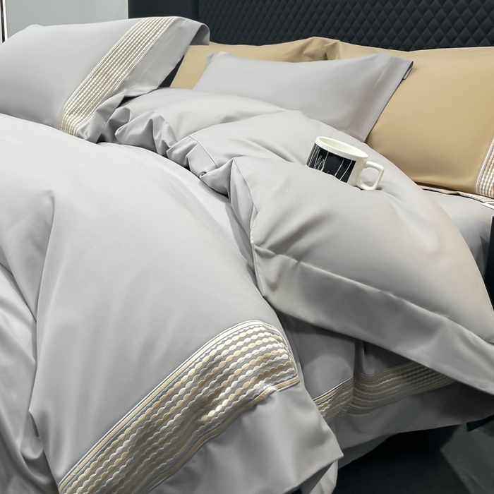 91家纺网 家纺一手货源 找家纺 皇寝世家家居 2025新款100支长绒棉磨毛四件套纯棉全棉冬保暖床单加厚床上被套-欧文系列 灰色