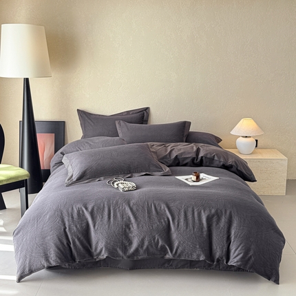 若未家居 LOVEWE HOUSE 2025新款50S色织空气层水洗大提花全棉四件套 流光-碳素灰