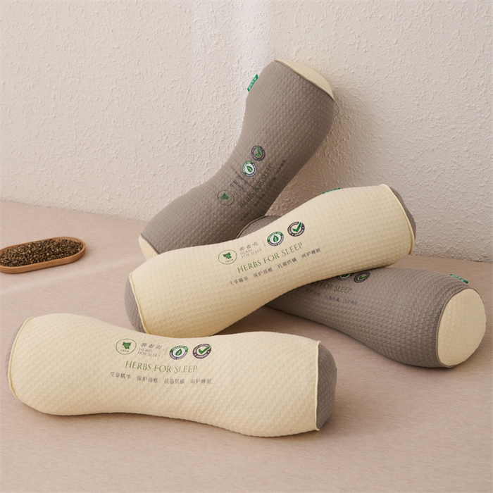 91家纺网 家纺一手货源 找家纺 芯洲 2025新款针织棉荞麦颈椎牵引枕枕头枕芯 针织圆形颈椎枕-咖42*12cm/只（加艾草混合）