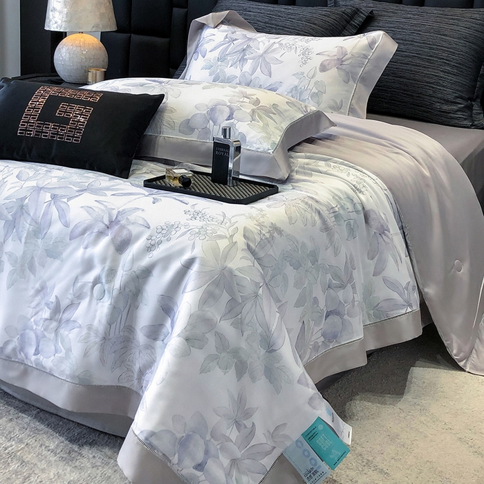 91家纺网 家纺一手货源 找家纺 若未家居 LOVEWE HOUSE 2025新款兰精天丝印花夏被及夏被四件套 落叶派对（床单款+床盖款）