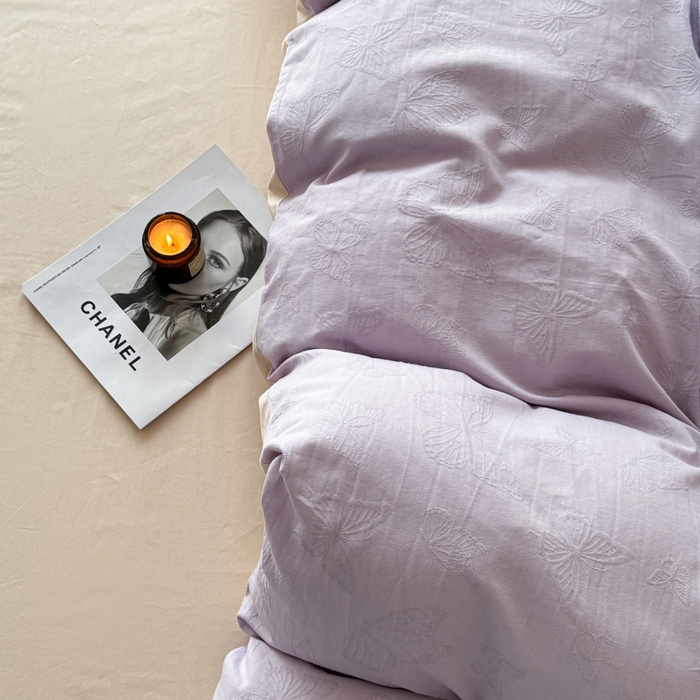 91家纺网 家纺一手货源 找家纺 若未家居 LOVEWE HOUSE 2025新款50S色织空气层水洗大提花全棉四件套 梦蝶-有氧紫