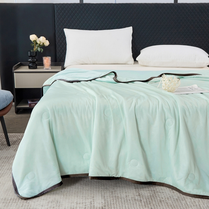 91家纺网 家纺一手货源 找家纺 丝薇雅 2025新款凉感丝夏被冰淇淋夏凉被 黑边-圆圈浅绿