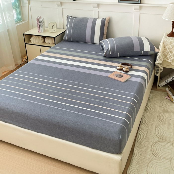 91家纺网 家纺一手货源 找家纺 2025新款全棉水洗棉套件-单床笠 流年灰