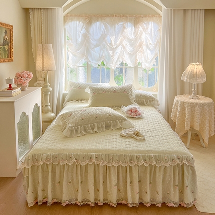 91家纺网 家纺一手货源 找家纺 （总）网红馆（ck家纺） 2025新款优舒棉蕾丝花边床裙三件套-玛格丽