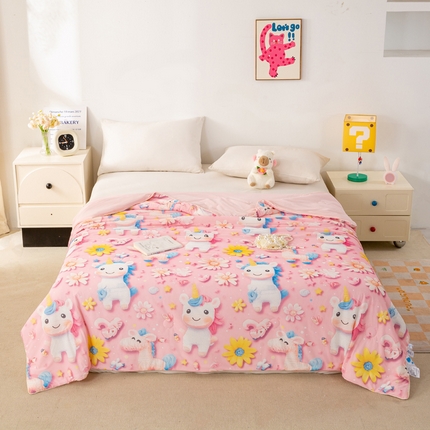  居易简 2025新款5D夏被空调被A类云母仿锦氨凉感丝夏凉被 粉色独角兽