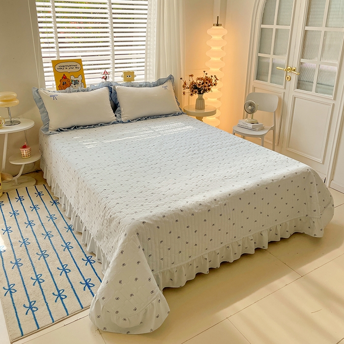 91家纺网 家纺一手货源 找家纺 （总）2025新款绣花双层纱针织棉夏被床盖四件套全棉夏被四件套