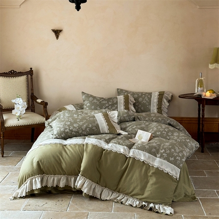 91家纺网 家纺一手货源 找家纺 （总）婳庭家居 2025新款双层纱花边款四件套