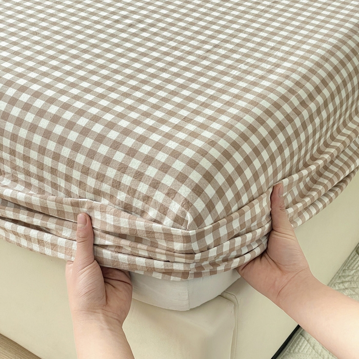 91家纺网 家纺一手货源 找家纺 2025新款全棉水洗棉套件-单床笠 米小格