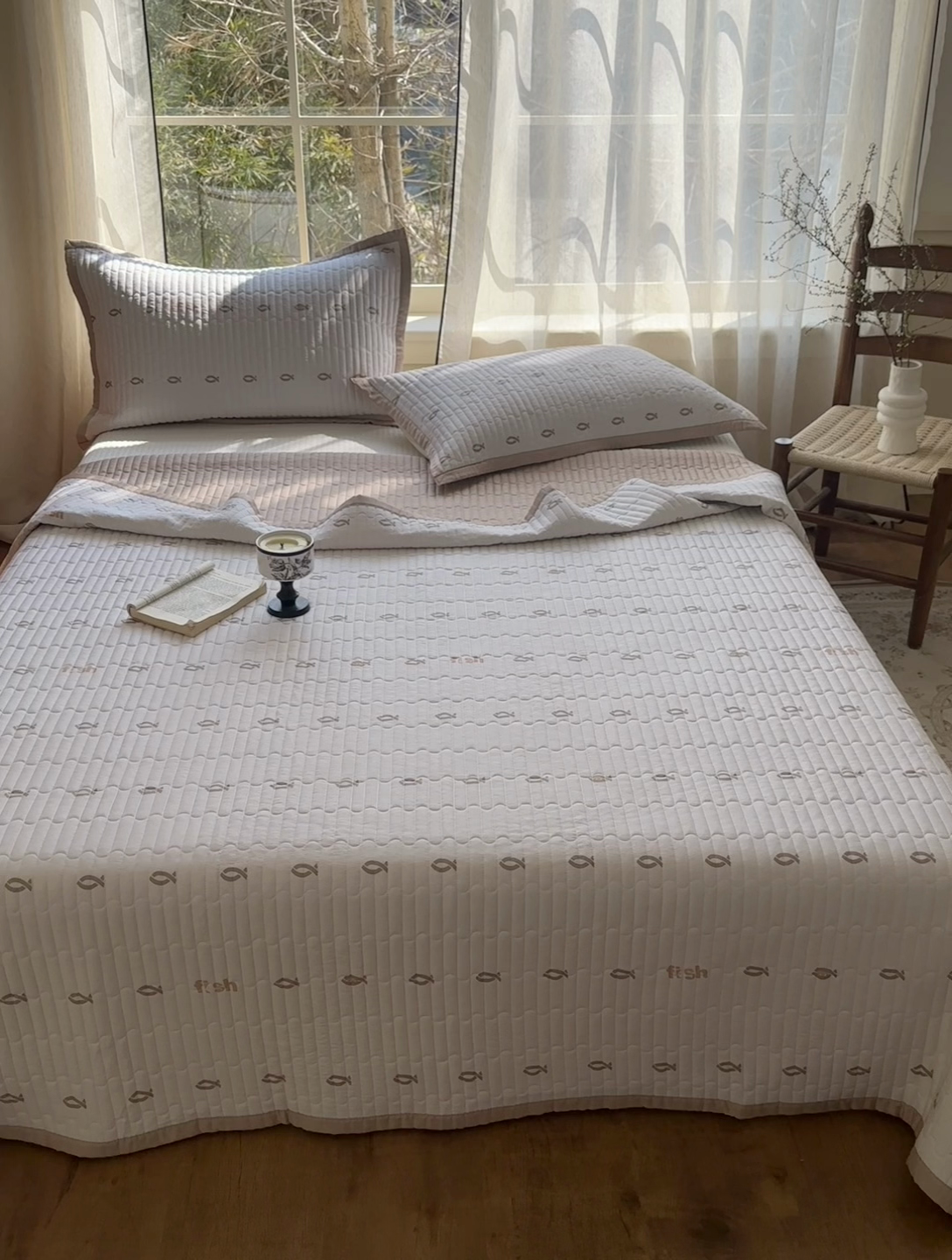 91家纺网 家纺一手货源 找家纺 美优兰 2025春夏新款双面天丝高温砂洗床盖 年年有余