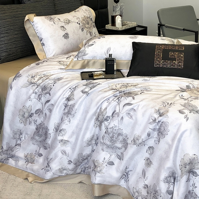 91家纺网 家纺一手货源 找家纺 若未家居 LOVEWE HOUSE 2025新款兰精天丝印花夏被及夏被四件套 芍药连枝（床单款+床盖款）