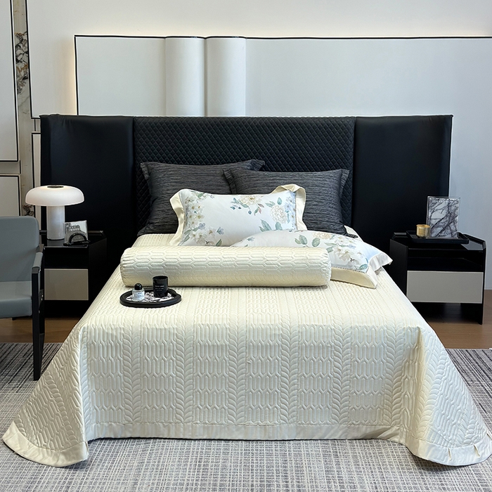 91家纺网 家纺一手货源 找家纺 若未家居 LOVEWE HOUSE 2025新款兰精天丝印花夏被及夏被四件套 白茶（床单款+床盖款）