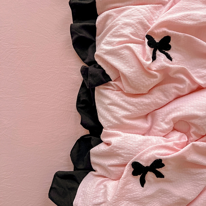 91家纺网 家纺一手货源 找家纺 （总）梦之岛 2025新款韩版小泡泡水洗棉毛巾绣四件套-蝶梦