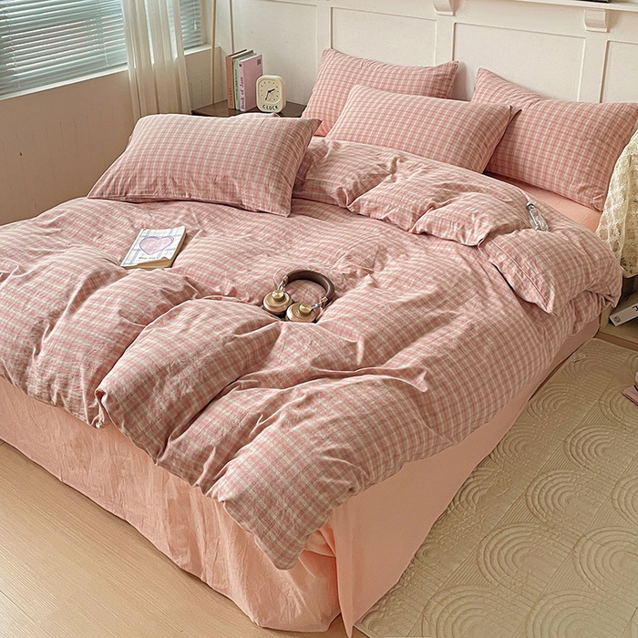 91家纺网 家纺一手货源 找家纺 大柏树 2025新款全棉水洗棉套件-床单四件套 日落红