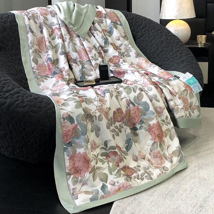 91家纺网 家纺一手货源 找家纺 若未家居 LOVEWE HOUSE 2025新款兰精天丝印花夏被及夏被四件套 玫瑰冰酿（床单款+床盖款）