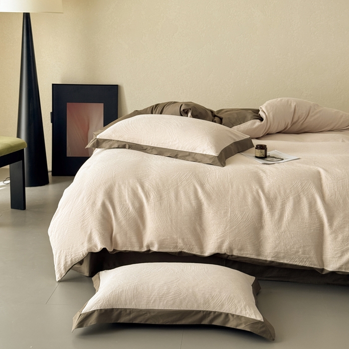 91家纺网 家纺一手货源 找家纺 若未家居 LOVEWE HOUSE 2025新款50S色织空气层水洗大提花全棉四件套 流光 燕麦米