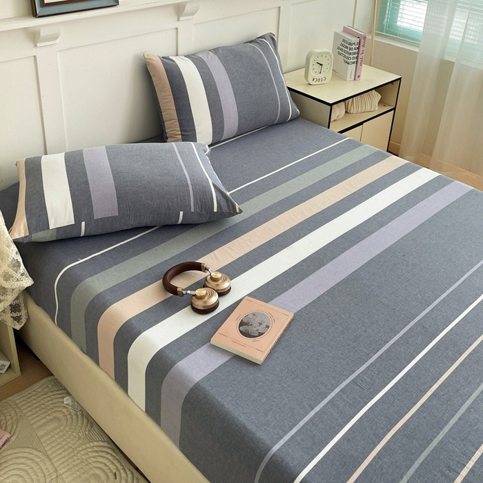 91家纺网 家纺一手货源 找家纺 2025新款全棉水洗棉套件-单床笠 流年灰