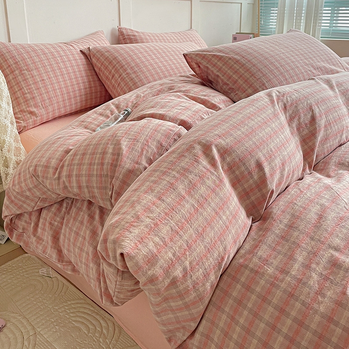 91家纺网 家纺一手货源 找家纺 大柏树 2025新款全棉水洗棉套件-床单四件套 日落红