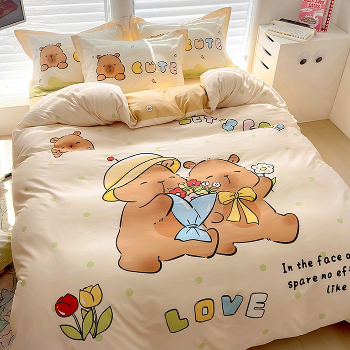 91家纺网 家纺一手货源 找家纺 2025新款原创设计卡皮巴拉全棉四件套-有作品登记证书 波点巴拉