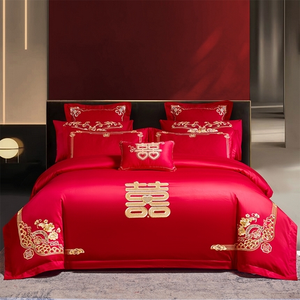 91家纺网 家纺一手货源 找家纺 （总）博之洋婚庆 2025新款全棉纯棉新中式婚庆刺绣四件套-总