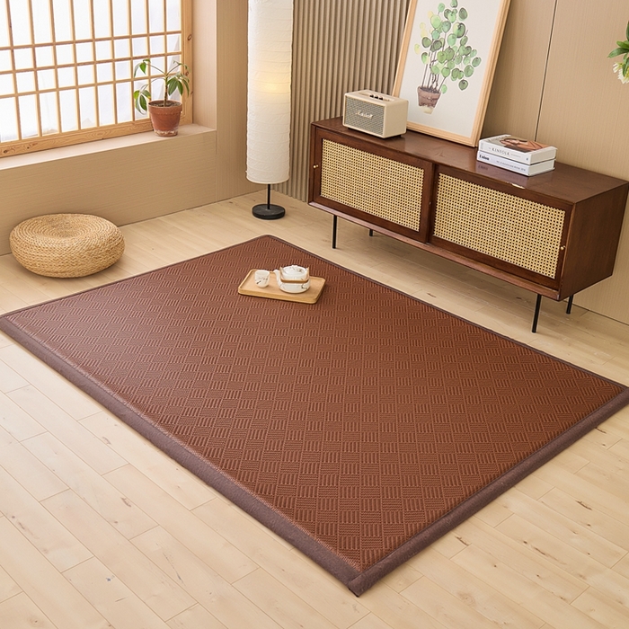 91家纺网 家纺一手货源 找家纺 绒艺席业 2025新款PE藤席地垫 饼干花 咖色