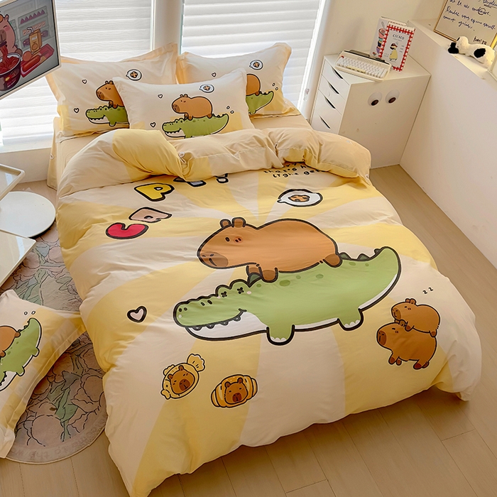 91家纺网 家纺一手货源 找家纺 2025新款原创设计卡皮巴拉全棉四件套-有作品登记证书 趴趴巴拉