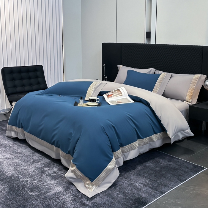 91家纺网 家纺一手货源 找家纺 皇寝世家家居 2025新款100支长绒棉磨毛四件套纯棉全棉冬保暖床单加厚床上被套-欧文系列 蓝灰