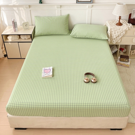 2025新款全棉水洗棉套件-单床笠 艾莎绿小格