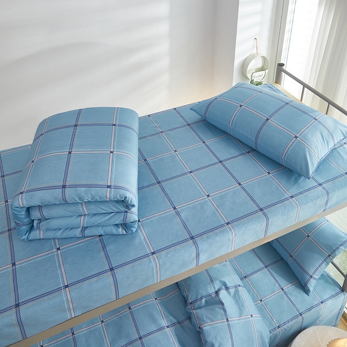 91家纺网 家纺一手货源 找家纺 全美家居 2025新款全棉学生款宿舍纯棉三六件套全棉三件套羽丝绒被备货充足 时尚悦格 蓝