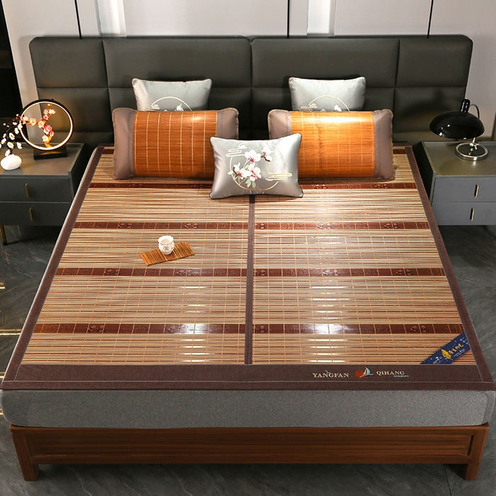 91家纺网 家纺一手货源 找家纺 森璐家纺 2025新款茶香养生竹席藤席草席冰丝席凉席子 富贵抱竹-反面冰藤