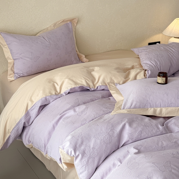 91家纺网 家纺一手货源 找家纺 若未家居 LOVEWE HOUSE 2025新款50S色织空气层水洗大提花全棉四件套 梦蝶-有氧紫